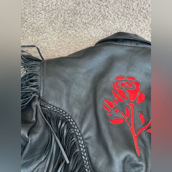 Unik Vintage Rose Fringe Motorcycle Women’s Jacket - Picture 8 of 16